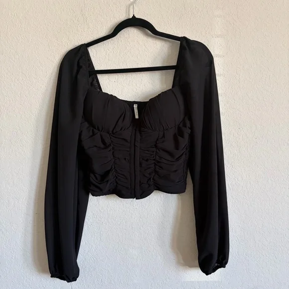 Bluebell woman’s  Black corset cropped Long Sleeve Blouse size L sexy feminine - Picture 7 of 7